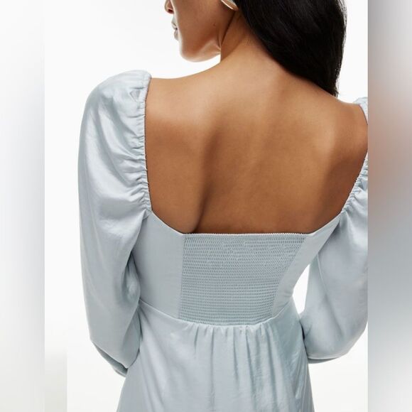 Aritzia Wilfred Bridgerton Satin Long Sleeve Thigh Slit Midi Dress Size 0 - Picture 5 of 13